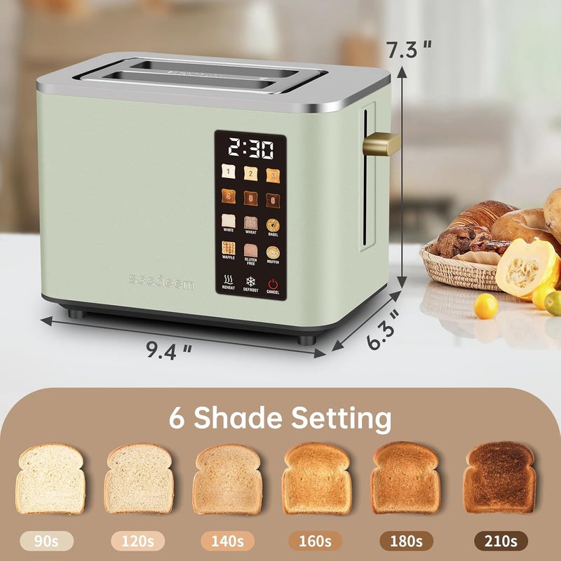 SEEDEEM Toaster 2 Slice, Touch Control Screen, Smart Stainless Toaster, 6 Shade Setting, 6 Bread Selection, Countdown, Removable Crumb Tray, 900W, Mint Green - Image 4